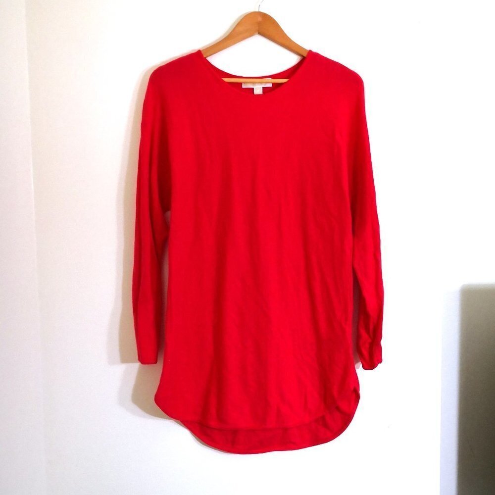 Michael Kors Cotton Blend Longline Pulloverโ High Low Sweater Coral Red Size M
